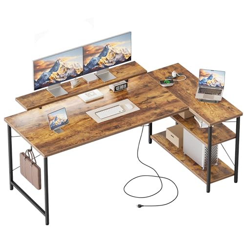 55-inch L-Shaped Gaming Desk with Monitor Stand and Storage