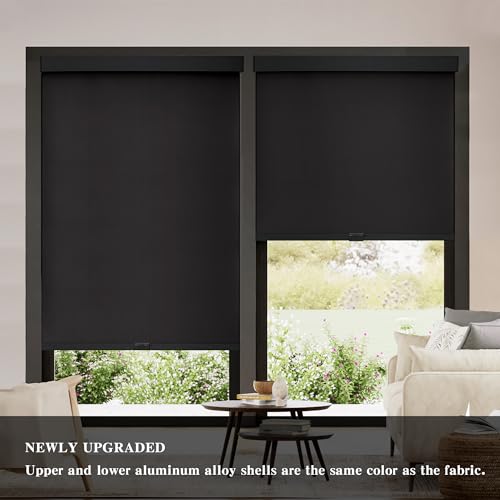 Cordless Blackout Roller Shades - 46 x 72 Inches, Black, Child Safe