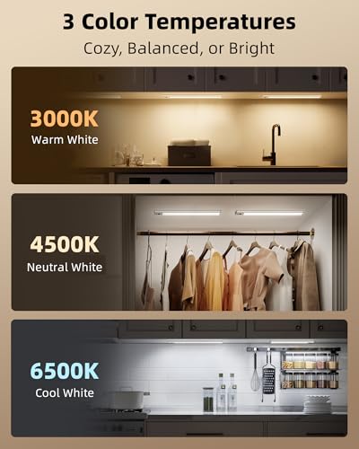 EZVALO 16.5 Inch 5-Pack Rechargeable Under Cabinet LED Lights with Remote, Dimmable & 3 Color Temps