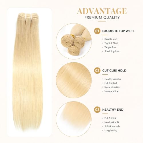 Blonde 14 Inch YAREESONG 613 Human Hair Bundles - Straight 12A Remy Hair