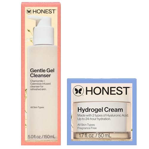 Honest Beauty Gentle Gel Everyday Face Cleanser + Moisturizing Hydrogel Cream Bundle | Vegan + Safe for Sensitve Skin | 5 fl oz, 1.7 fl oz