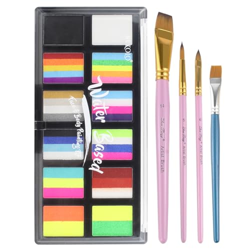 Face Painting Kit for Adults, Split Cake Face Paint Palette, Water Activated Face Paint with 4 Brushes, Safe & Quick-Dry, Perfect for Halloween Party Birthday Cosplay
