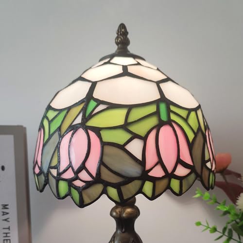 Pink Tulip Tiffany Table Lamp Small Stained Glass Desk Lamp 3-Way LED – XPHMXP