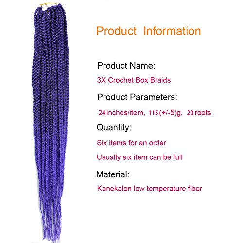 Mayloss 24 Inch Purple T1B Crochet Hair Extensions 6 Pack - Thin Synthetic Braid