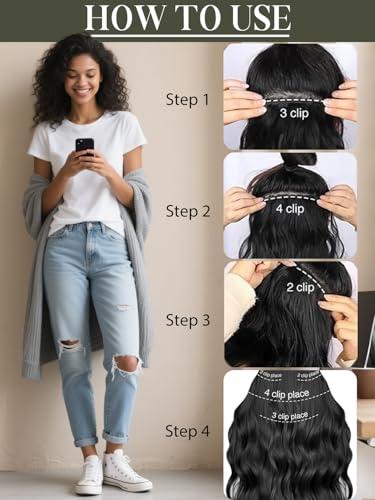 Black Hair Clip-In Extensions 16 Inch Body Wave Human Hair Natural Black