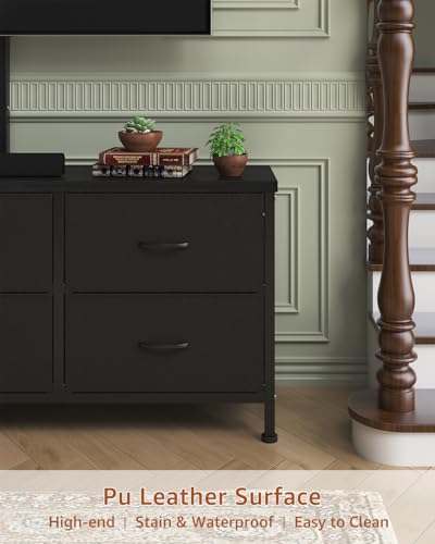 DrawXynth Black TV Stand with Mount and 6 Fabric Drawers for 32-75 Inch TVs