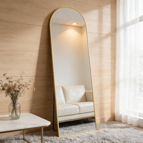 NEWBULIG Gold Arched Full Length Floor Mirror 64x21 Inches - Full Body Standing Mirror