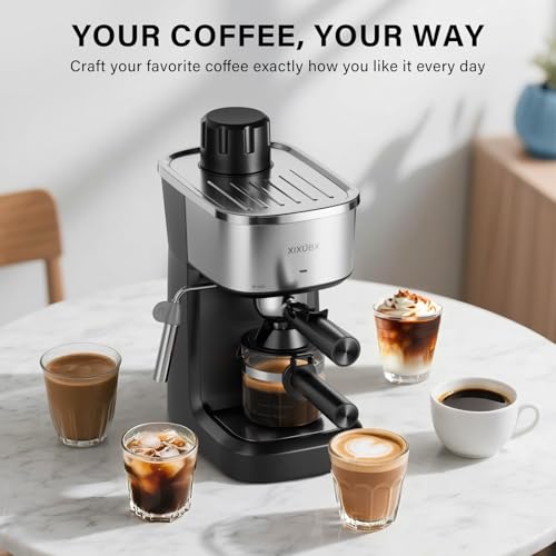 6-Bar Espresso Machine with Milk Frother, Compact Stainless Steel Coffee Maker
