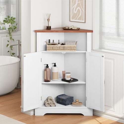 Farmhouse Corner Storage Cabinet with Barn Door - White Narrow Organizer