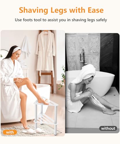 WikLiy White 2-Tier Waterproof Shower Foot Rest Stool for Shaving Legs, Rustproof Bathroom Bench