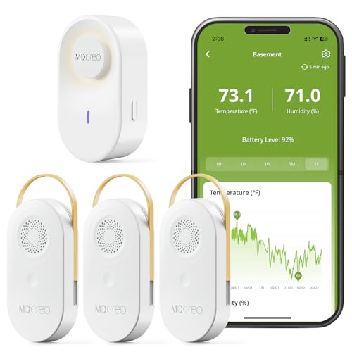 Long Range Hub with 3 Battery Sensors - 2000ft Temperature & Humidity Monitor with Freeze Alert