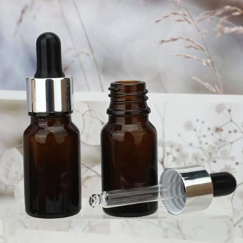 COSIDEA 30 pcs Empty 10ml 0.33oz amber glass dropper bottles for essential oil liquids travel containers leak proof
