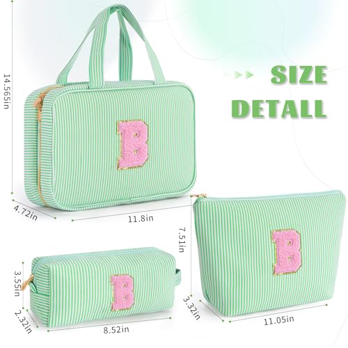 Personalized Toiletry Bag Set for Teen Girls - Green Initial Makeup & Travel Cosmetic Bag B