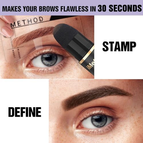 iMethod Brow Stamp Kit - Eyebrow Stamp with 27 Eyebrow Stencils, Eye Brow Stencils Kits, Natural Eyebrows, Easy to Use, Light Brown
