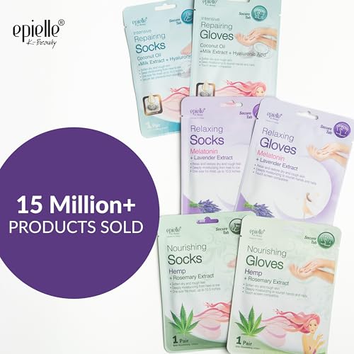 Epielle Relaxing & Nourishing Hand & Foot Masks, Repair and Soften Dry, Overworked Skin, Self Care Gifts for Women, Spa Kit, Stocking Stuffers, 6 Moisturizing Gloves & 6 Moisturizing Socks