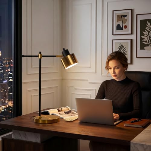 Black and Gold Modern Desk Lamp with Adjustable Reading Light - Metal Table Light for Home Office & Living Room