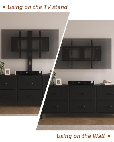 DrawXynth Black TV Stand with Mount and 6 Fabric Drawers for 32-75 Inch TVs