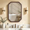 Wood Bathroom Mirror 20x30 Inch Wall Decor Arched Rustic Walnut Frame for Vanity, Bedroom, Entryway - Variation of Walnut / 30"L x 20"W