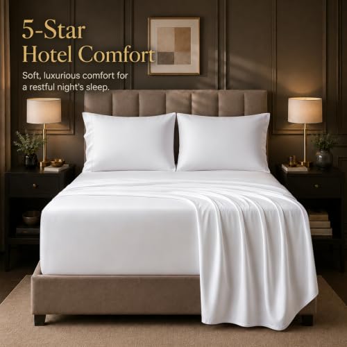 HYPREST White Queen Egyptian Cotton Deep Pocket Bed Sheets 18 Inch Percale