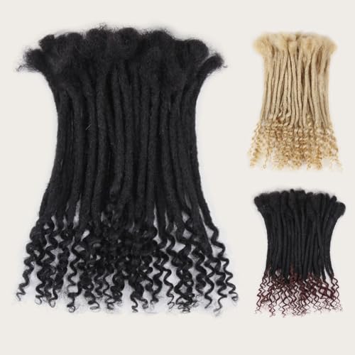 Sangtok 8 Inch / 1B Curly Human Hair Loc Extensions - 30 Strands, Handmade