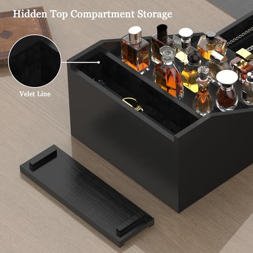 Wooden Cologne Organizer for Men Enhanced 5 Tier Cologne Stand Shelf Perfume Organizer with Velvet Lined Drawer & Hidden Storage Perfume Display Holder for Dresser Nice Gift (Classy Black)