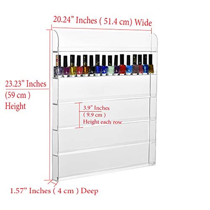 AMT Acrylic Nail Polish Racks for the Wall, Clear Nail Polish Display, Essential Oils Organizer. Holds up to 96 Bottles. Plus a Microfiber Cloth for Cleaning Purposes