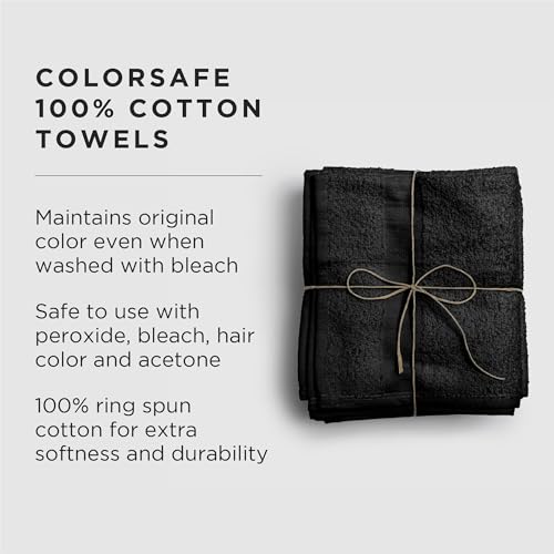 Fromm ColorSafe Cotton Salon Towels Black 6 Pack - Bleach Proof, 16x29 Inch Hair Drying Towels for Hair Stylists & Barbers