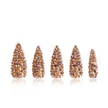 Reusable Gold Rhinestone Press-On Nails - Stiletto Full Cover Fake Nails, Salon Quality, 1.3 Inch