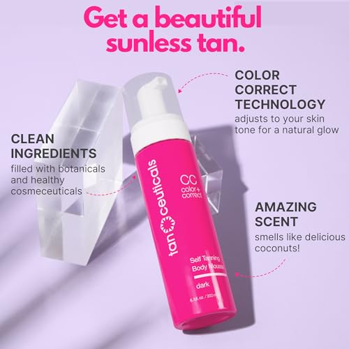 Self Tanning Body Mousse - Dark, Natural-Looking Sunless Tan with Coconut Scent - 6.7 oz
