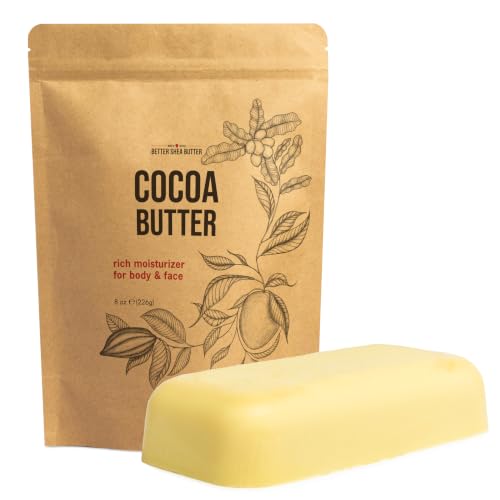 Raw Cocoa Butter Block - 8 oz Unrefined Natural Skin Moisturizer - Pack of 1