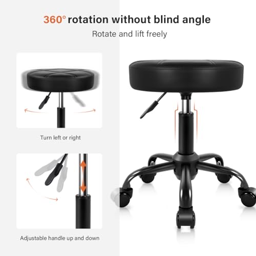 Adjustable PU Leather Rolling Stool Chair for Salon Spa & Home Black