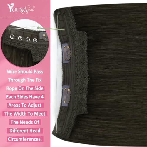YoungSee Invisible Wire Human Hair Extensions Mocha Brown 14 Inch 85G with Clips - Variation of Wire-B-#4A