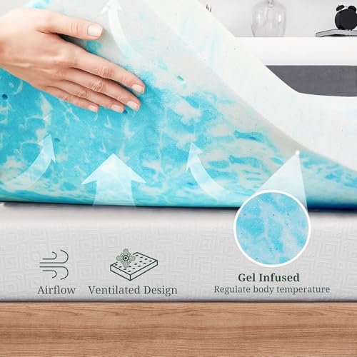 Blue King Mattress Topper 4 Inch Gel Memory Foam Ventilated Bed Pad