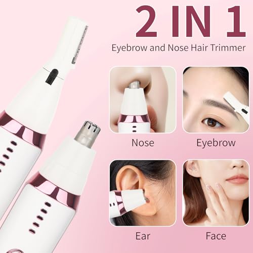 Nose and Ear Hair Trimmer for Women Men,2 in 1 LED Display Eyebrow Hair Trimmer with USB Rechargeable,2025 Portble Waterproof Facial Hair Removal with Dual-Edge Blades for Travel (Pink)