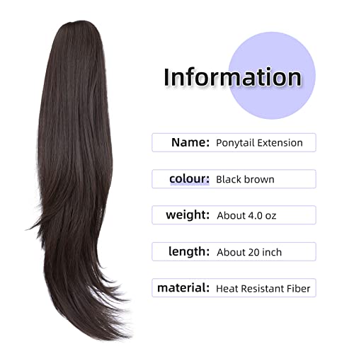 ShulaSHOP 20" Claw Clip Ponytail Extension, Black Brown - Clip-In Hair Bun for Thick/Thin Hair