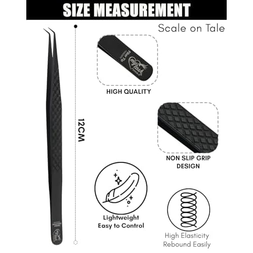 CEC isolation tweezers eyelash extensions Curved Degree Tweezers for Isolation Lash Extensions 14cm Best for Individual Isolation & Classic Lashes Japanese Stainless Steel Eyelash Twisers (Black)