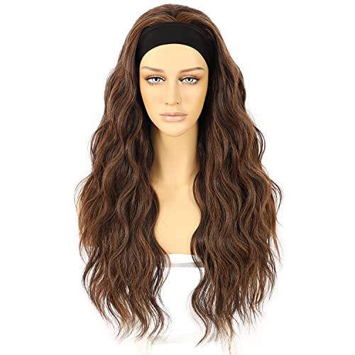 Brown Highlight Wavy Headband Wig 26 Inch Glueless for Women - Natural Look
