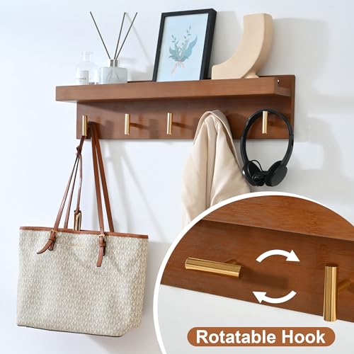 Brown 28-Inch Shoe Rack Entryway Bench with Coat Hooks - Natural Bamboo