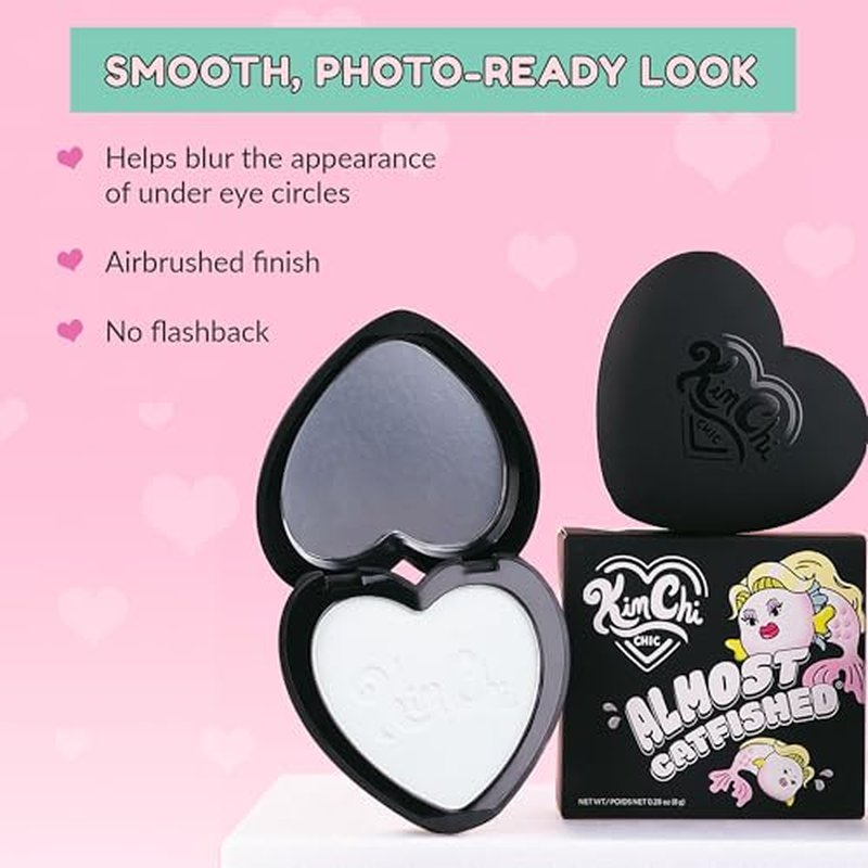 KimChiChic Beauty Almost Catfished Micro Pressed Powder - Brightening Under Eye Setting Powder, Reduces Dark Circles, No Flashback, That White Powder