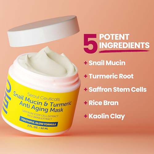 SeoulCeuticals Korean Face Mask Skin Care - Snail Mucin Turmeric Mask for Face ? Cruelty Free K Beauty Anti Aging Face Mask for Healthy, Youthful Glow 2oz