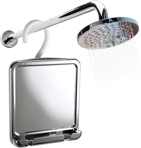 Fogless Shower Mirror with Real Glass & Adjustable Hook - 8x7 Inches Chrome
