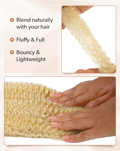 BEEOS #613 Blonde Afro Kinky Human Hair Extensions 12 Inch Bulk 50g