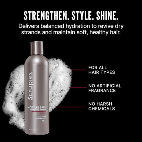 Scruples Moisture Bath Hair Shampoo for Men & Women - Moisturizing Shampoo for Dry, Brittle & Coarse Hair - Helps Restore Shine & Elasticity (12 Fl oz)
