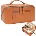 Large Waterproof Travel Makeup Bag with Dividers & Handle - Brown, 3L