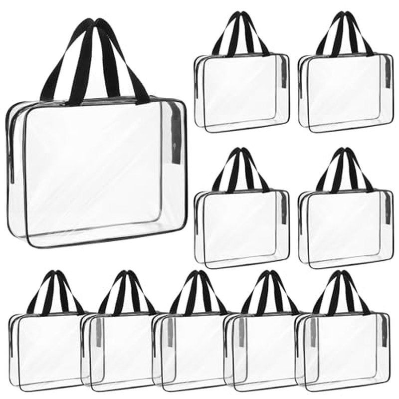 10 Pack Large Clear Makeup Bags with Zipper Handle, 12x9x4 Inch PVC Toiletry Travel Bag Waterproof Cosmetic Tote Pouch Transparent Storage Organizer for Women Men