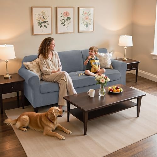 Large Light Gray 7-Piece Sofa Slipcover Set with Cushion & Backrest Protectors