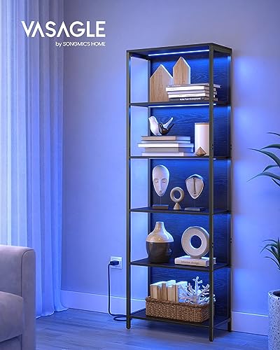 VASAGLE 6-Tier LED Bookshelf with Dimmable Lights - 11.9"D x 23.6"W x 70.3"H
