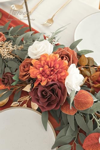 Artificial Eucalyptus Garland 6ft with Flowers Sunset Terracotta Faux Floral Vine for Wedding & Home Decor