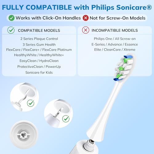 Replacement Toothbrush Heads for Philips Sonicare 20 Pack White - Soft Bristles, Compatible with Click-On Models - Variation: 20p White