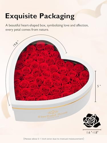 Eterfield 47 Red Forever Preserved Roses in Heart-Shaped Box – Lasts 1 Year Gift for Her